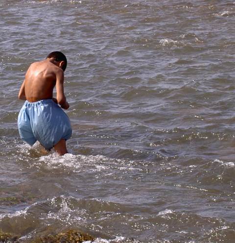 He is actually inflating his trousers